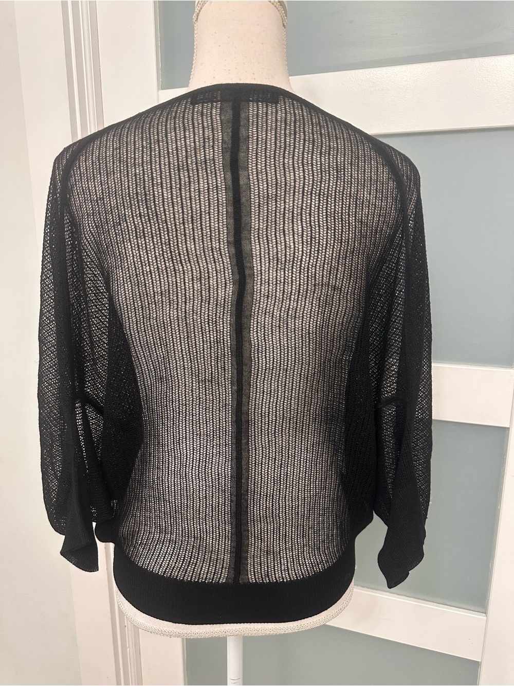 AllSaints Sheer Black Knit Mesh Cowl Neck Batwing Top Small Fairy Grunge Goth - Picture 8 of 8